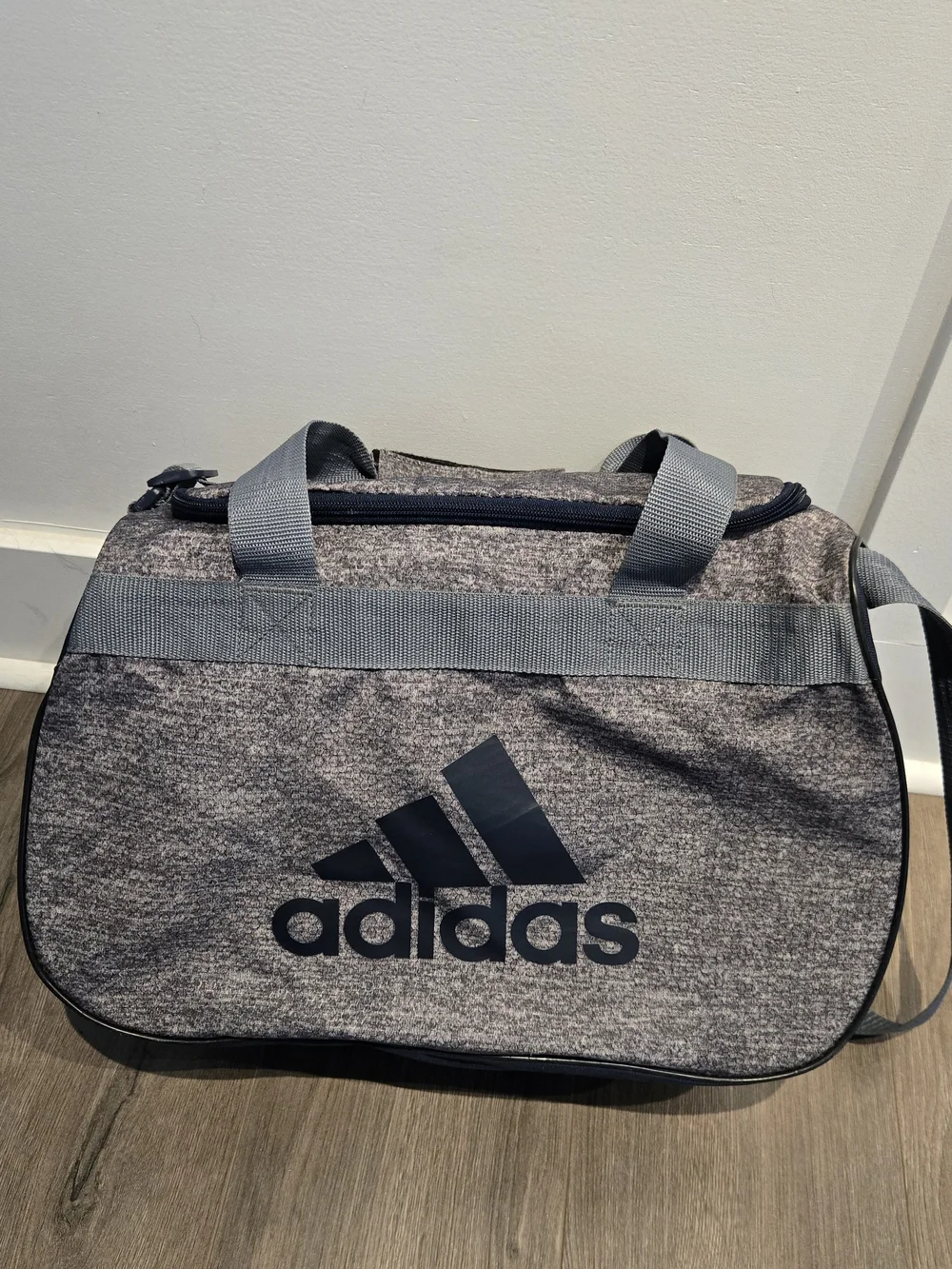 Adidas Duffle Gym Bag Travel Carry All Gray Blue Shoulder Strap Logo